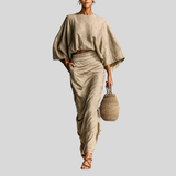 Women's Linen Cotton Batwing Top & Long Skirt Set
