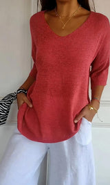 Knitted top with V-neck - Evi