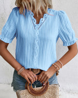 Elegant lace ladies' blouse with V-neck - Fleur