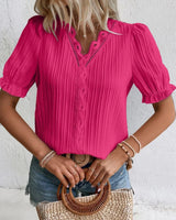 Elegant lace ladies' blouse with V-neck - Fleur