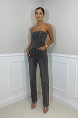 Strapless Festive Pant Set with Shimmering Details