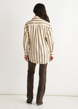 Women's Cream Striped Button-Up Shirt