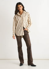 Women's Cream Striped Button-Up Shirt