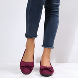 Women’s Bow Ballet Flats Suede Leather Slip-On Comfortable Everyday Shoes