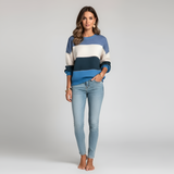 Women’s Striped Knit Sweater Pullover in Cotton Blend with Long Sleeves