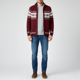 Men’s Wool Blend Zip Cardigan with Nordic Pattern Knit