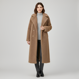 Women’s Long Teddy Coat Double Breasted Plush Outerwear for Winter