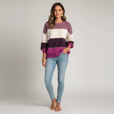 Women’s Striped Knit Sweater Pullover in Cotton Blend with Long Sleeves