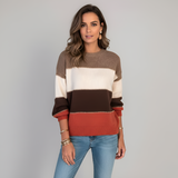 Women’s Striped Knit Sweater Pullover in Cotton Blend with Long Sleeves