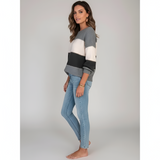 Women’s Striped Knit Sweater Pullover in Cotton Blend with Long Sleeves