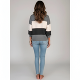Women’s Striped Knit Sweater Pullover in Cotton Blend with Long Sleeves