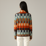 Women’s Turtleneck Knit Sweater Geometric Pattern Long Sleeve Pullover