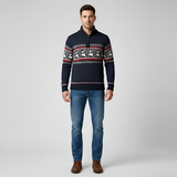 Men’s Fair Isle Wool Blend Half Zip Knit Sweater