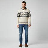 Men’s Fair Isle Wool Blend Half Zip Knit Sweater