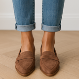 Women's Grey Suede-Look Loafers with Low Heel