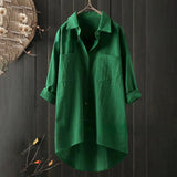 Long Shirt Blouse with Front Pockets and Loose Fit