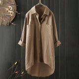Long Shirt Blouse with Front Pockets and Loose Fit
