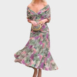 Elegant Off-Shoulder Floral Midi Dress - Lightweight Flowy Summer Party Dress