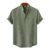 Men's Short-Sleeved Linen Shirt with Chest Pocket