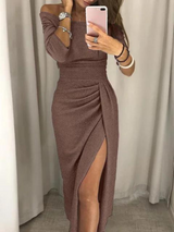 Women's Off-Shoulder Sequin Evening Dress | Long Sleeve