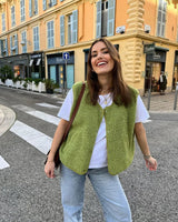 Sleeveless Wool Spring Vest for Women - Trendy Button-Down in Solid Colors