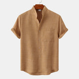 Men's Short-Sleeved Linen Shirt with Chest Pocket