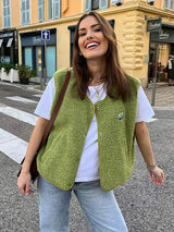 Sleeveless Wool Spring Vest for Women - Trendy Button-Down in Solid Colors