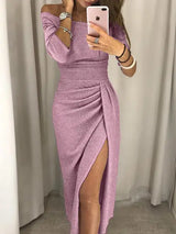 Women's Off-Shoulder Sequin Evening Dress | Long Sleeve