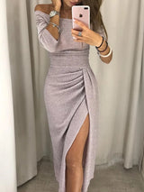 Women's Off-Shoulder Sequin Evening Dress | Long Sleeve
