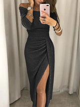 Women's Off-Shoulder Sequin Evening Dress | Long Sleeve