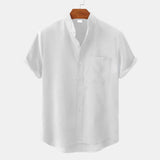 Men's Short-Sleeved Linen Shirt with Chest Pocket