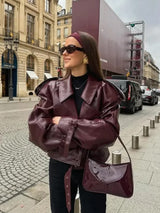 Short fall and winter leather jacket for women