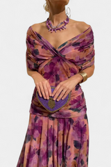 Elegant Off-Shoulder Floral Midi Dress - Lightweight Flowy Summer Party Dress