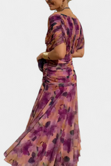 Elegant Off-Shoulder Floral Midi Dress - Lightweight Flowy Summer Party Dress