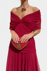 Elegant Off-Shoulder Floral Midi Dress - Lightweight Flowy Summer Party Dress