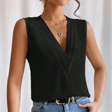 Pleated V Neck Women's Blouse