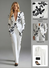 Women’s Floral Pant Suit with Tailored Single-Button Blazer