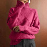 Women's Cashmere Turtleneck Sweater | Checkered Pattern