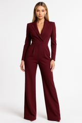 Elegant Long-Sleeved Wrap Jumpsuit – Feminine Silhouette for Office and Evening