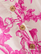 Short Floral Dress with Adjustable Waist and Wide Sleeves