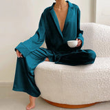 Ultra-Luxe Women’s Silk Wide-Leg Pajama Set-MODAUTLET