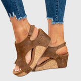 Women's suede orthopedic sandals with a comfortable wedge heel, open toe, and ergonomic insole