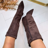 Knee-High Women's Suede Boots with Block Heel and Elegant Buckle