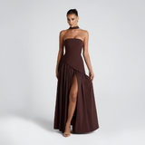 Strapless Maxi Dress with Asymmetrical Cut and High Slit