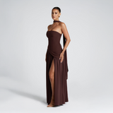 Strapless Maxi Dress with Asymmetrical Cut and High Slit