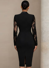 Women’s Blazer Style Midi Dress with Sheer Lace Detailing