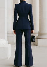 Women’s High Collar Blazer and Wide Leg Trouser Suit Set