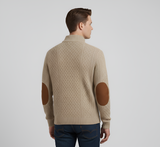 Men’s Quilted Half Button Knit Sweater with Stand Collar