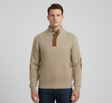 Men’s Quilted Half Button Knit Sweater with Stand Collar