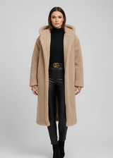 Women’s Hooded Teddy Coat Long Length Plush Winter Outerwear